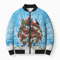 New Zealand Birds Christmas Bomber Puffer Jacket Pohutukawa Xmas Tree
