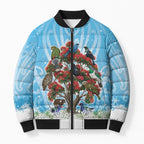 New Zealand Birds Christmas Bomber Puffer Jacket Pohutukawa Xmas Tree