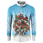 New Zealand Birds Christmas Button Sweatshirt Pohutukawa Xmas Tree