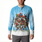 New Zealand Birds Christmas Button Sweatshirt Pohutukawa Xmas Tree
