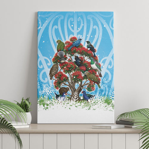 New Zealand Birds Christmas Canvas Wall Art Pohutukawa Xmas Tree