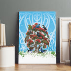 New Zealand Birds Christmas Canvas Wall Art Pohutukawa Xmas Tree