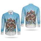 New Zealand Birds Christmas Couples Matching Long Sleeve Bodycon Dress and Long Sleeve Button Shirt Pohutukawa Xmas Tree