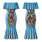 New Zealand Birds Christmas Couples Matching Mermaid Dress and Hawaiian Shirt Pohutukawa Xmas Tree