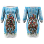 New Zealand Birds Christmas Couples Matching Off The Shoulder Long Sleeve Dress and Hawaiian Shirt Pohutukawa Xmas Tree