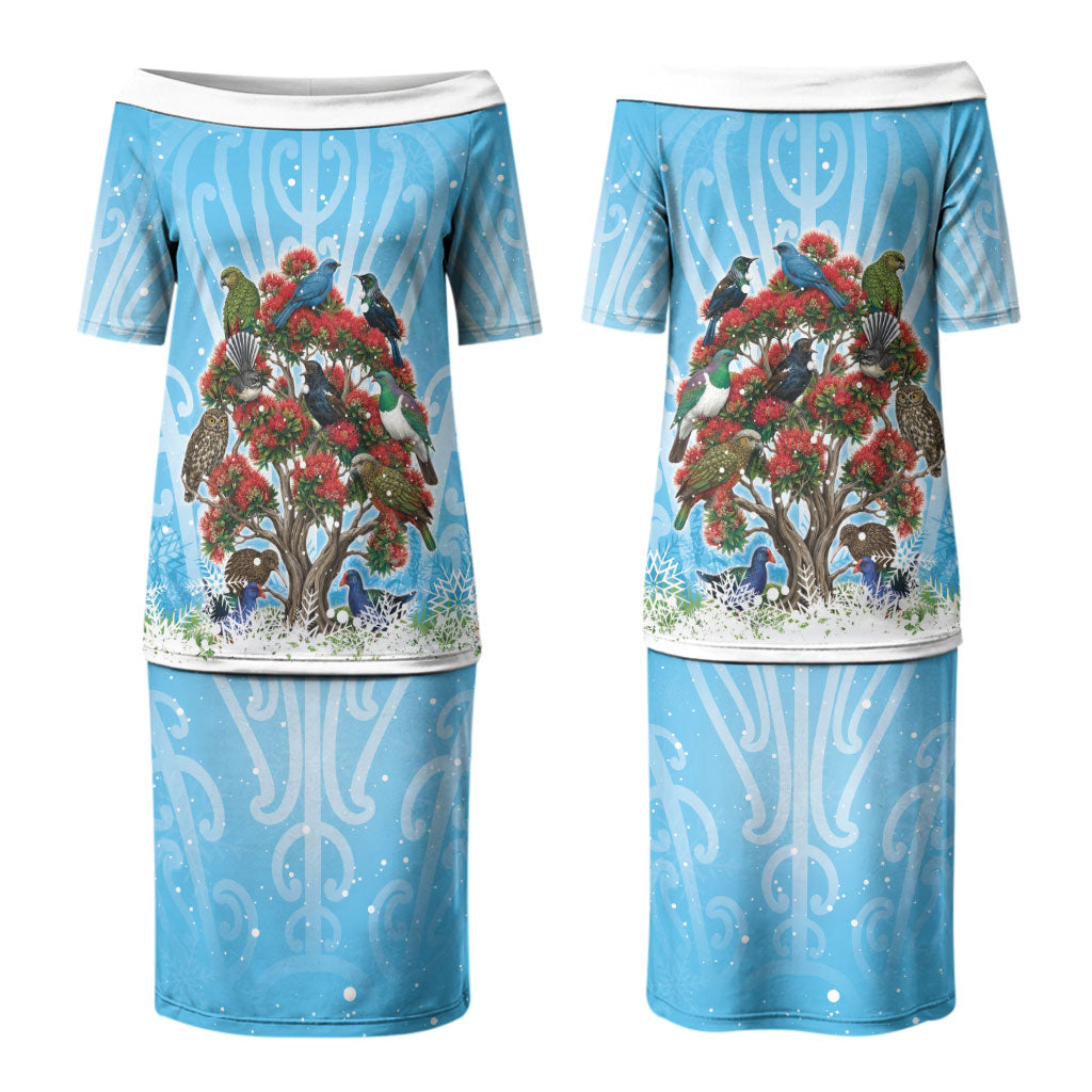 New Zealand Birds Christmas Couples Matching Puletasi and Hawaiian Shirt Pohutukawa Xmas Tree