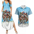 New Zealand Birds Christmas Couples Matching Summer Maxi Dress and Hawaiian Shirt Pohutukawa Xmas Tree