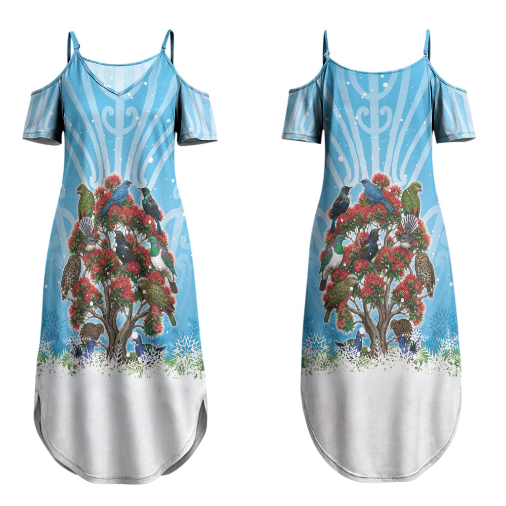 New Zealand Birds Christmas Couples Matching Summer Maxi Dress and Hawaiian Shirt Pohutukawa Xmas Tree