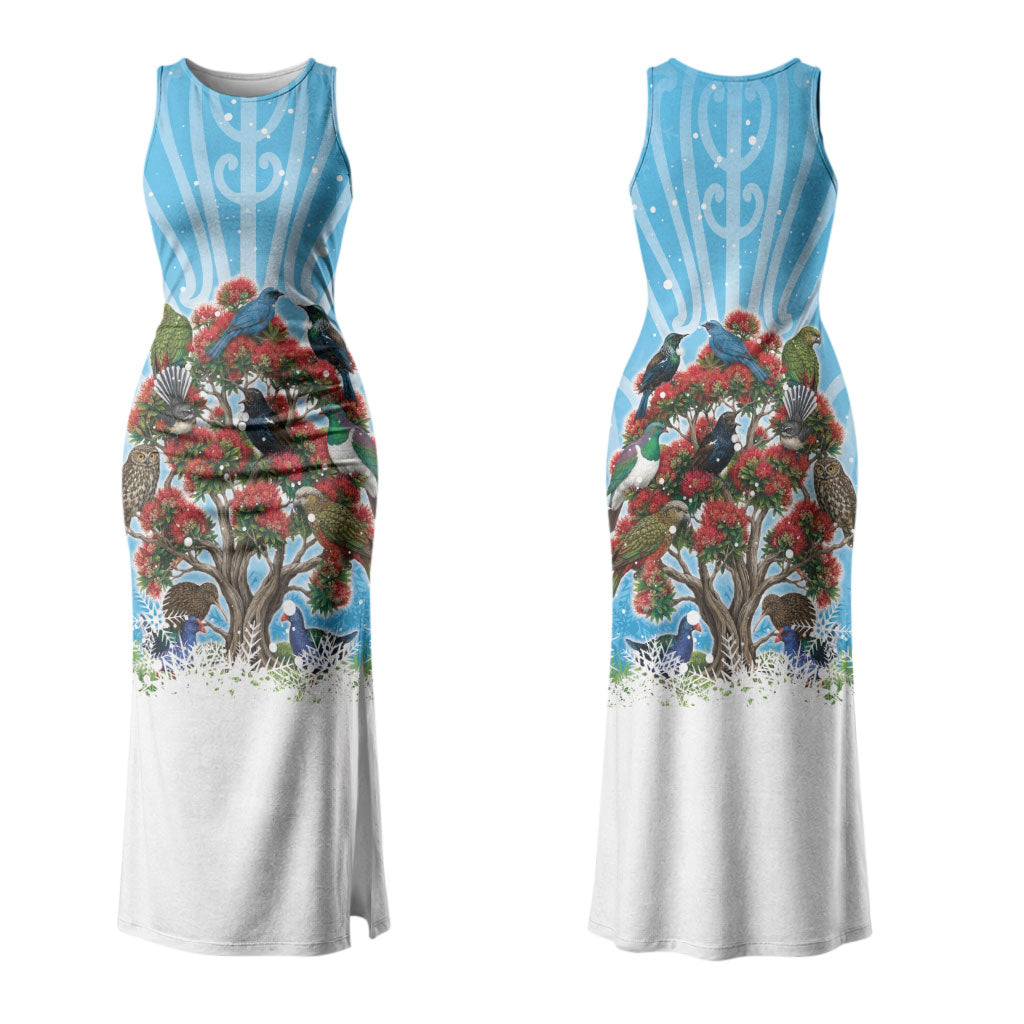 New Zealand Birds Christmas Couples Matching Tank Maxi Dress and Hawaiian Shirt Pohutukawa Xmas Tree