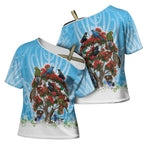 New Zealand Birds Christmas Cross Shoulder Shirt Pohutukawa Xmas Tree