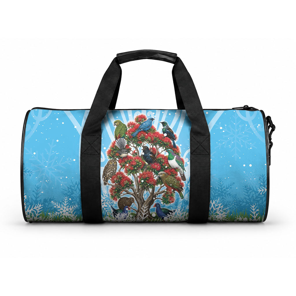 New Zealand Birds Christmas Duffle Bag Pohutukawa Xmas Tree