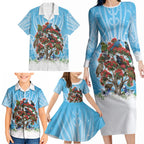 New Zealand Birds Christmas Family Matching Long Sleeve Bodycon Dress and Hawaiian Shirt Pohutukawa Xmas Tree