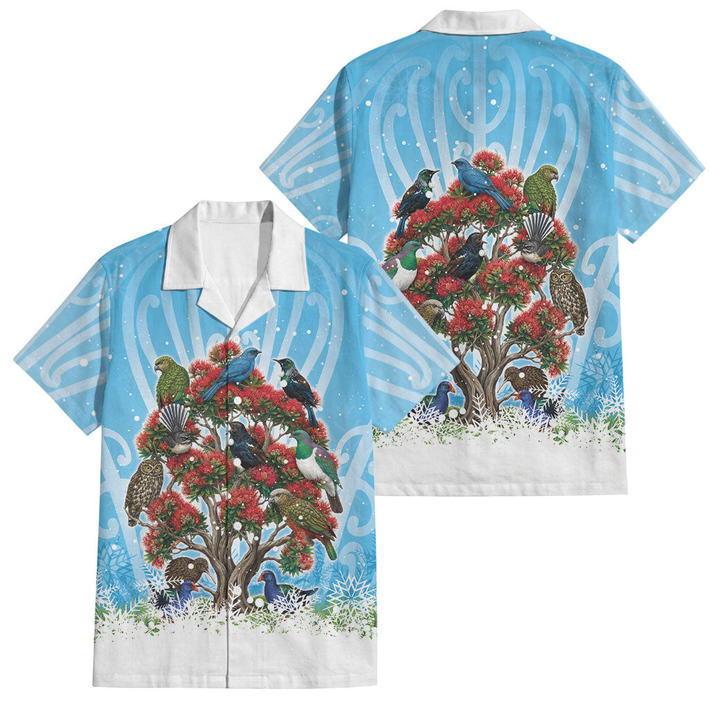 New Zealand Birds Christmas Family Matching Long Sleeve Bodycon Dress and Hawaiian Shirt Pohutukawa Xmas Tree