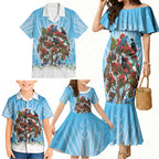 New Zealand Birds Christmas Family Matching Mermaid Dress and Hawaiian Shirt Pohutukawa Xmas Tree