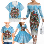 New Zealand Birds Christmas Family Matching Off The Shoulder Long Sleeve Dress and Hawaiian Shirt Pohutukawa Xmas Tree