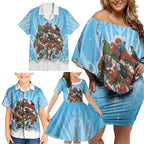 New Zealand Birds Christmas Family Matching Off Shoulder Short Dress and Hawaiian Shirt Pohutukawa Xmas Tree