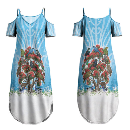 New Zealand Birds Christmas Family Matching Summer Maxi Dress and Hawaiian Shirt Pohutukawa Xmas Tree