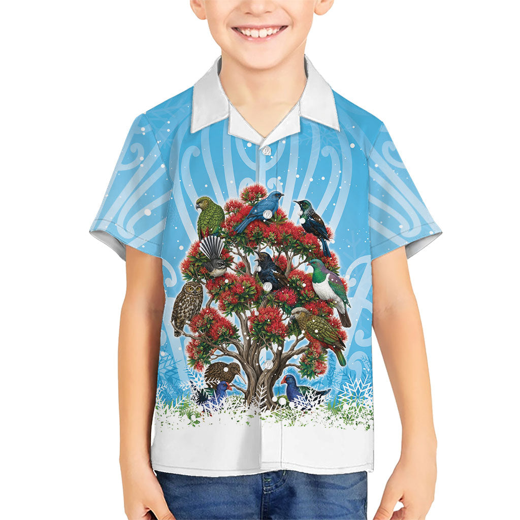 New Zealand Birds Christmas Hawaiian Shirt Pohutukawa Xmas Tree