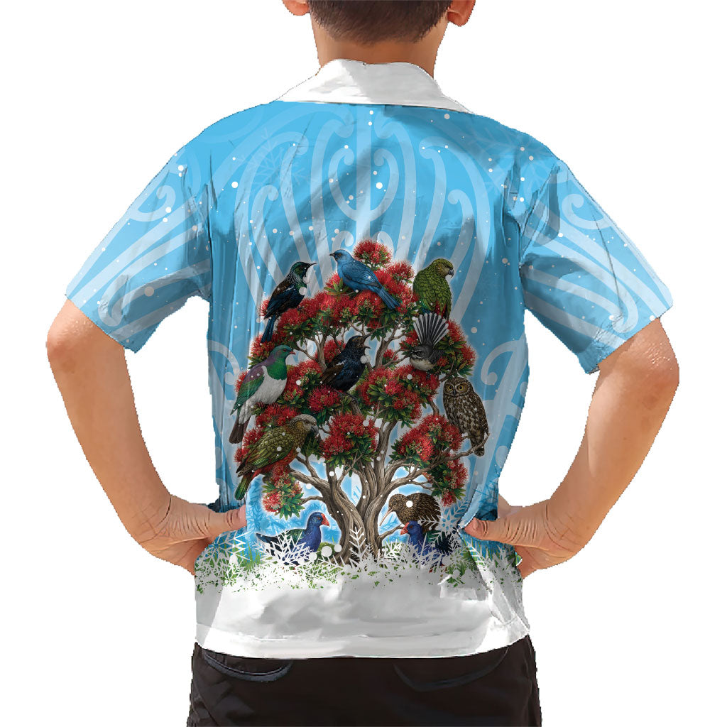 New Zealand Birds Christmas Hawaiian Shirt Pohutukawa Xmas Tree