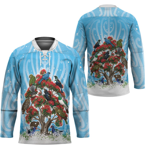 New Zealand Birds Christmas Hockey Jersey Pohutukawa Xmas Tree