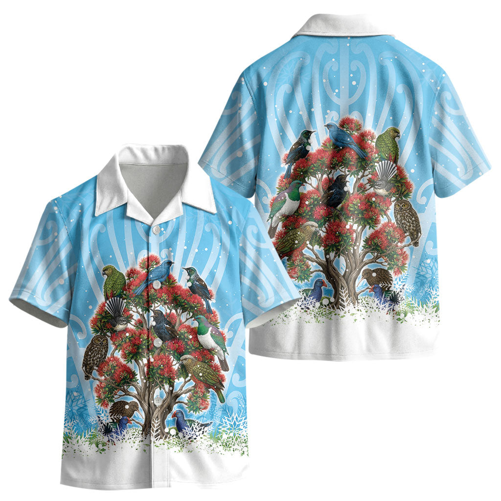 New Zealand Birds Christmas Kid Hawaiian Shirt Pohutukawa Xmas Tree LT05