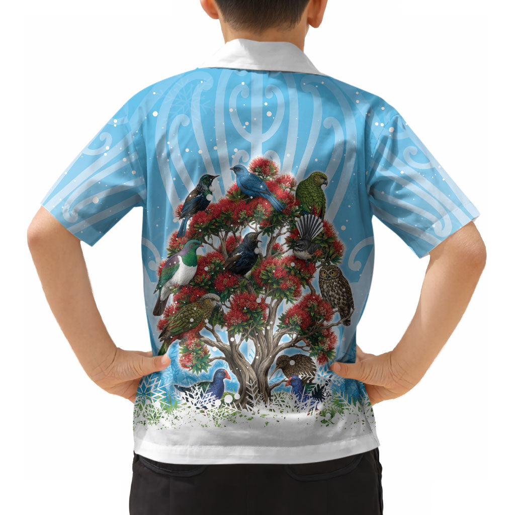 New Zealand Birds Christmas Kid Hawaiian Shirt Pohutukawa Xmas Tree LT05