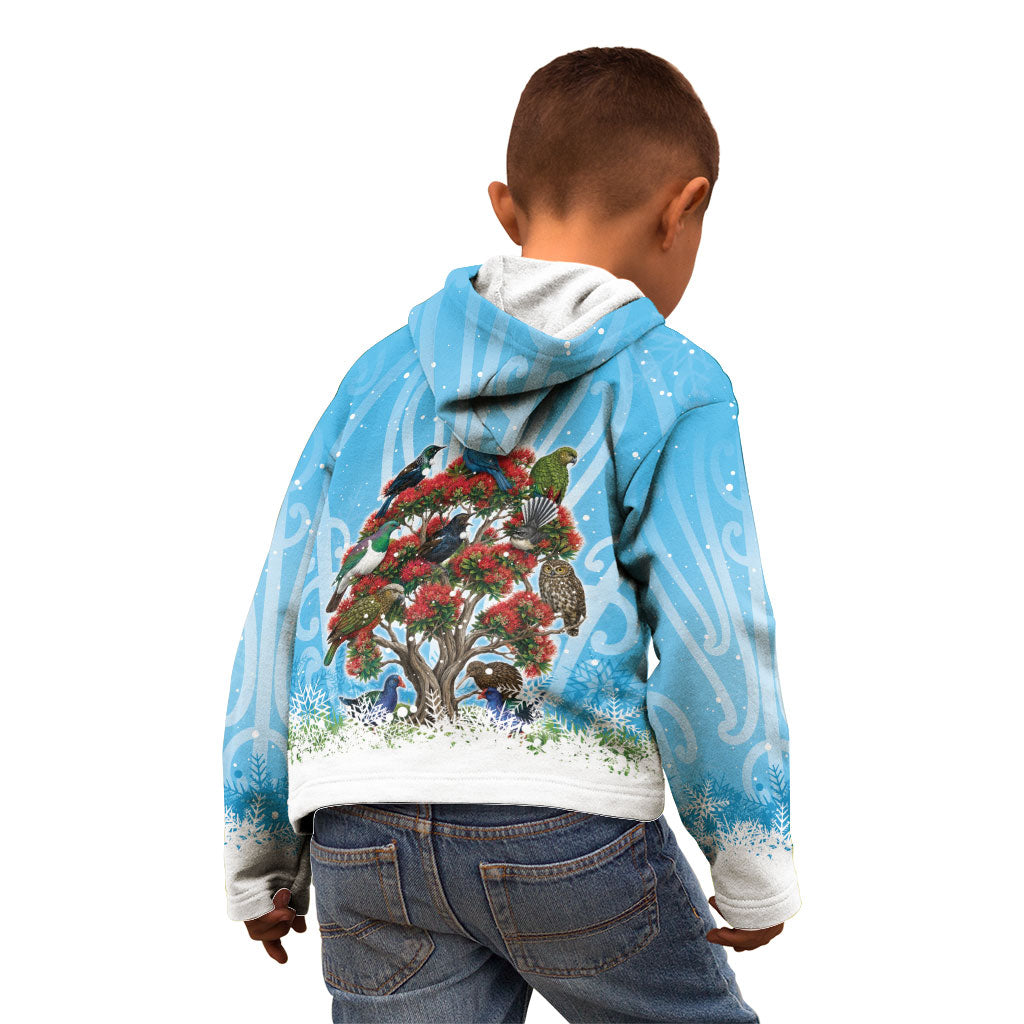 New Zealand Birds Christmas Kid Hoodie Pohutukawa Xmas Tree
