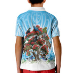 New Zealand Birds Christmas Kid Polo Shirt Pohutukawa Xmas Tree