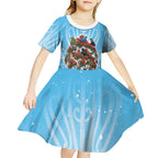 New Zealand Birds Christmas Kid Short Sleeve Dress Pohutukawa Xmas Tree