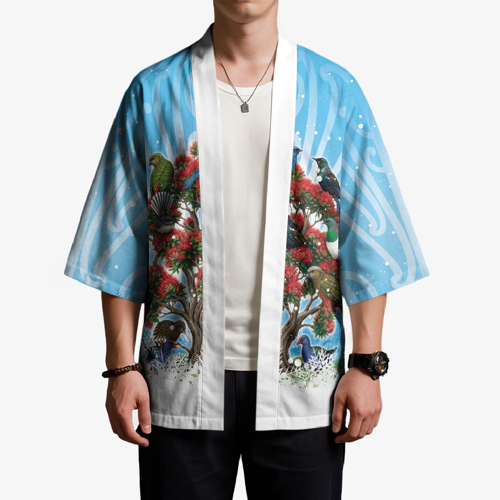 New Zealand Birds Christmas Kimono Pohutukawa Xmas Tree