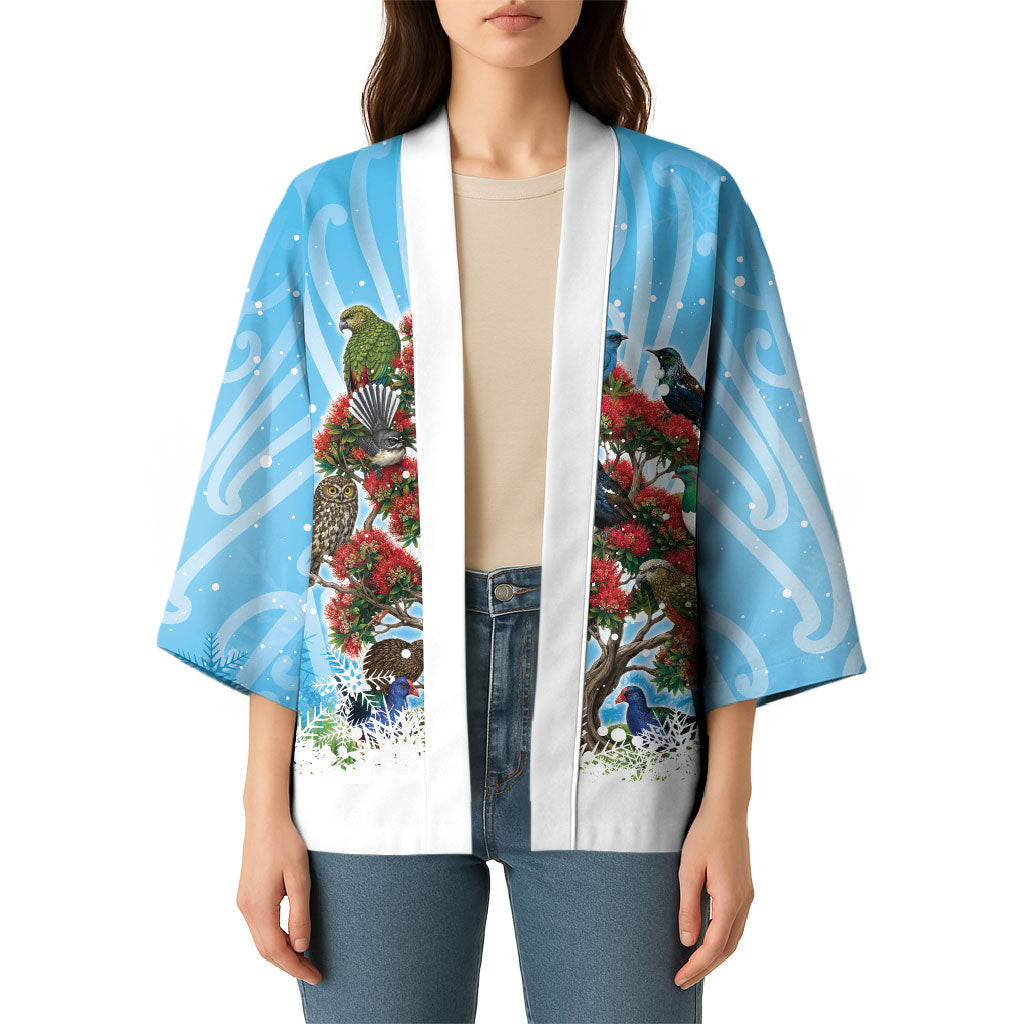 New Zealand Birds Christmas Kimono Pohutukawa Xmas Tree