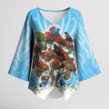 New Zealand Birds Christmas Kimono Sleeve Blouse Pohutukawa Xmas Tree