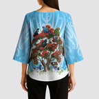 New Zealand Birds Christmas Kimono Sleeve Blouse Pohutukawa Xmas Tree