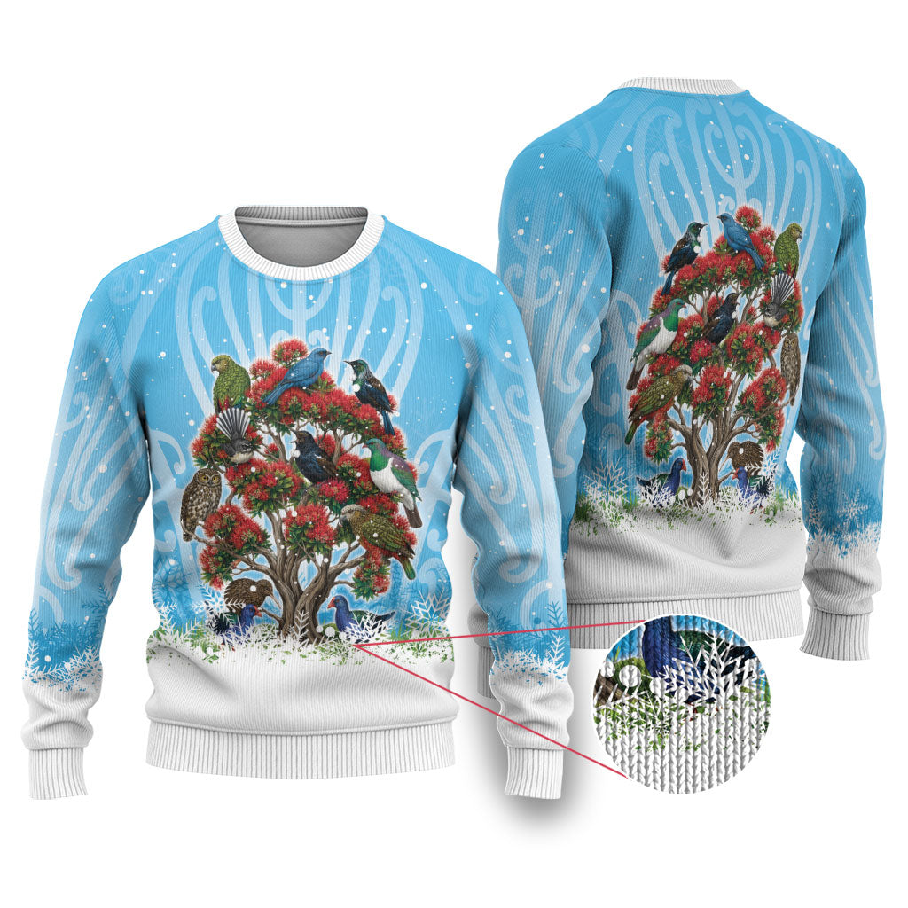 New Zealand Birds Christmas Ugly Christmas Sweater Pohutukawa Xmas Tree