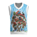 New Zealand Birds Christmas Knitted V-Neck Vest Pohutukawa Xmas Tree