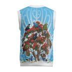 New Zealand Birds Christmas Knitted V-Neck Vest Pohutukawa Xmas Tree