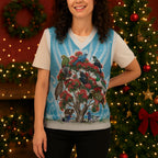 New Zealand Birds Christmas Knitted V-Neck Vest Pohutukawa Xmas Tree
