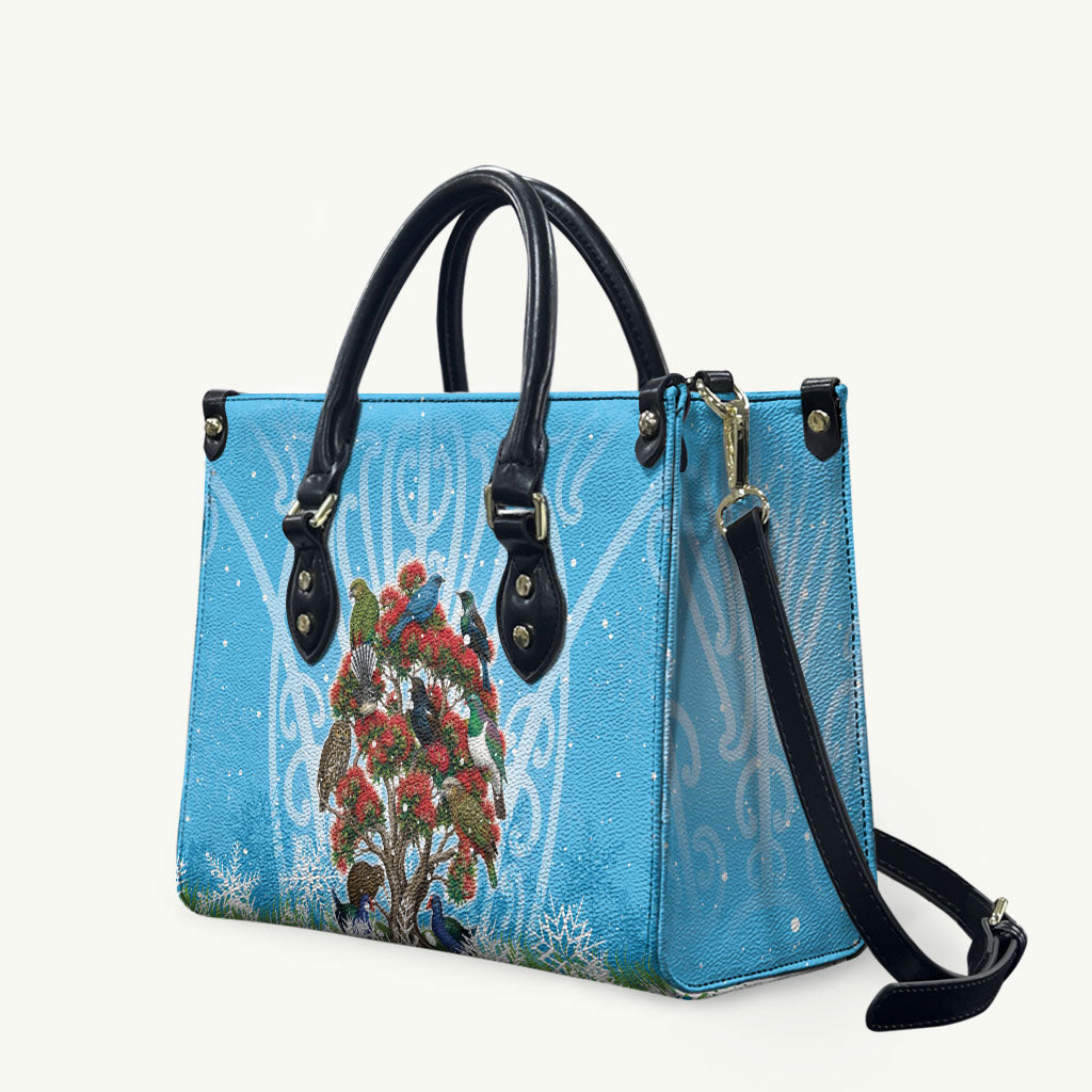 New Zealand Birds Christmas Leather Bag Pohutukawa Xmas Tree