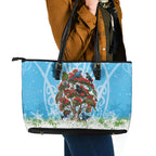 New Zealand Birds Christmas Leather Tote Bag Pohutukawa Xmas Tree
