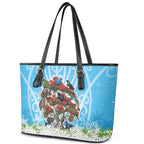 New Zealand Birds Christmas Leather Tote Bag Pohutukawa Xmas Tree