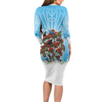 New Zealand Birds Christmas Long Sleeve Bodycon Dress Pohutukawa Xmas Tree