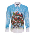 New Zealand Birds Christmas Long Sleeve Button Shirt Pohutukawa Xmas Tree