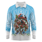 New Zealand Birds Christmas Long Sleeve Polo Shirt Pohutukawa Xmas Tree