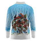 New Zealand Birds Christmas Long Sleeve Polo Shirt Pohutukawa Xmas Tree