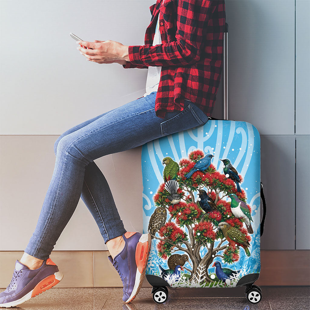 New Zealand Birds Christmas Luggage Cover Pohutukawa Xmas Tree