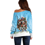 New Zealand Birds Christmas Off Shoulder Sweater Pohutukawa Xmas Tree