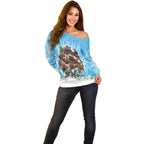 New Zealand Birds Christmas Off Shoulder Sweater Pohutukawa Xmas Tree