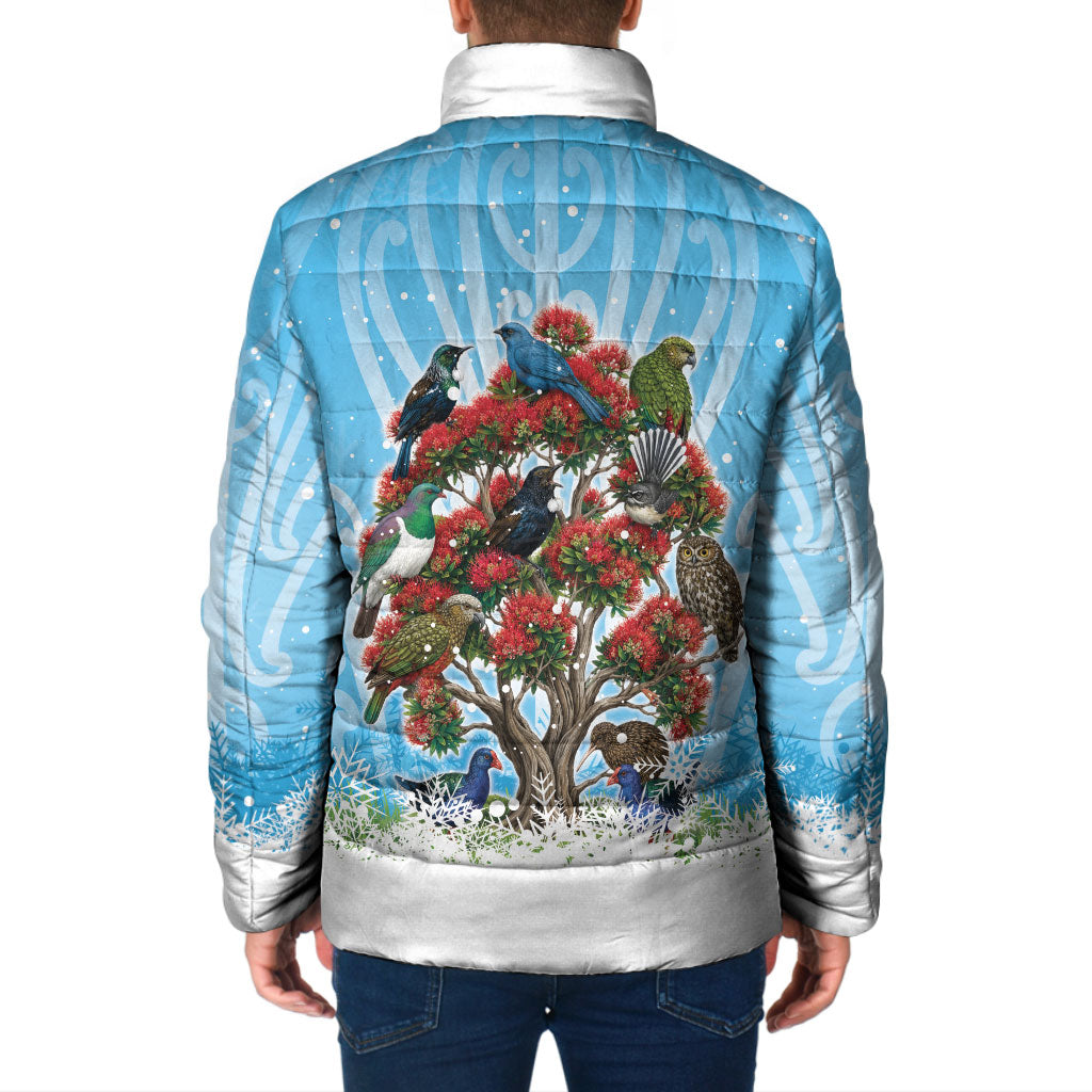 New Zealand Birds Christmas Padded Jacket Pohutukawa Xmas Tree
