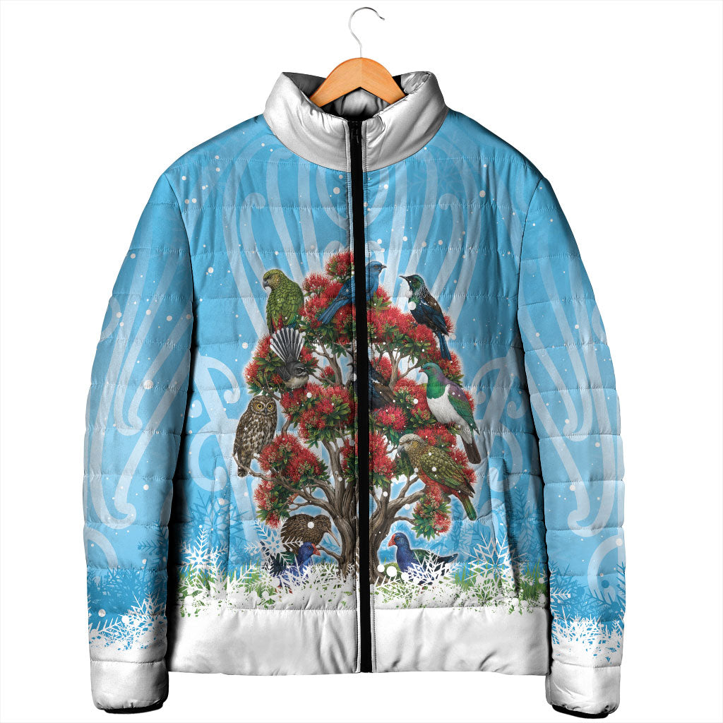 New Zealand Birds Christmas Padded Jacket Pohutukawa Xmas Tree