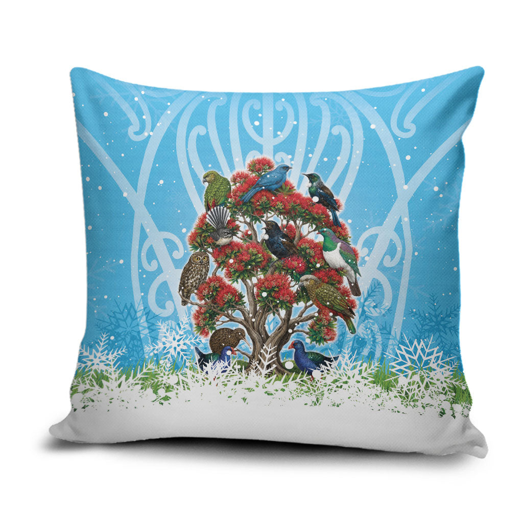New Zealand Birds Christmas Pillow Cover Pohutukawa Xmas Tree